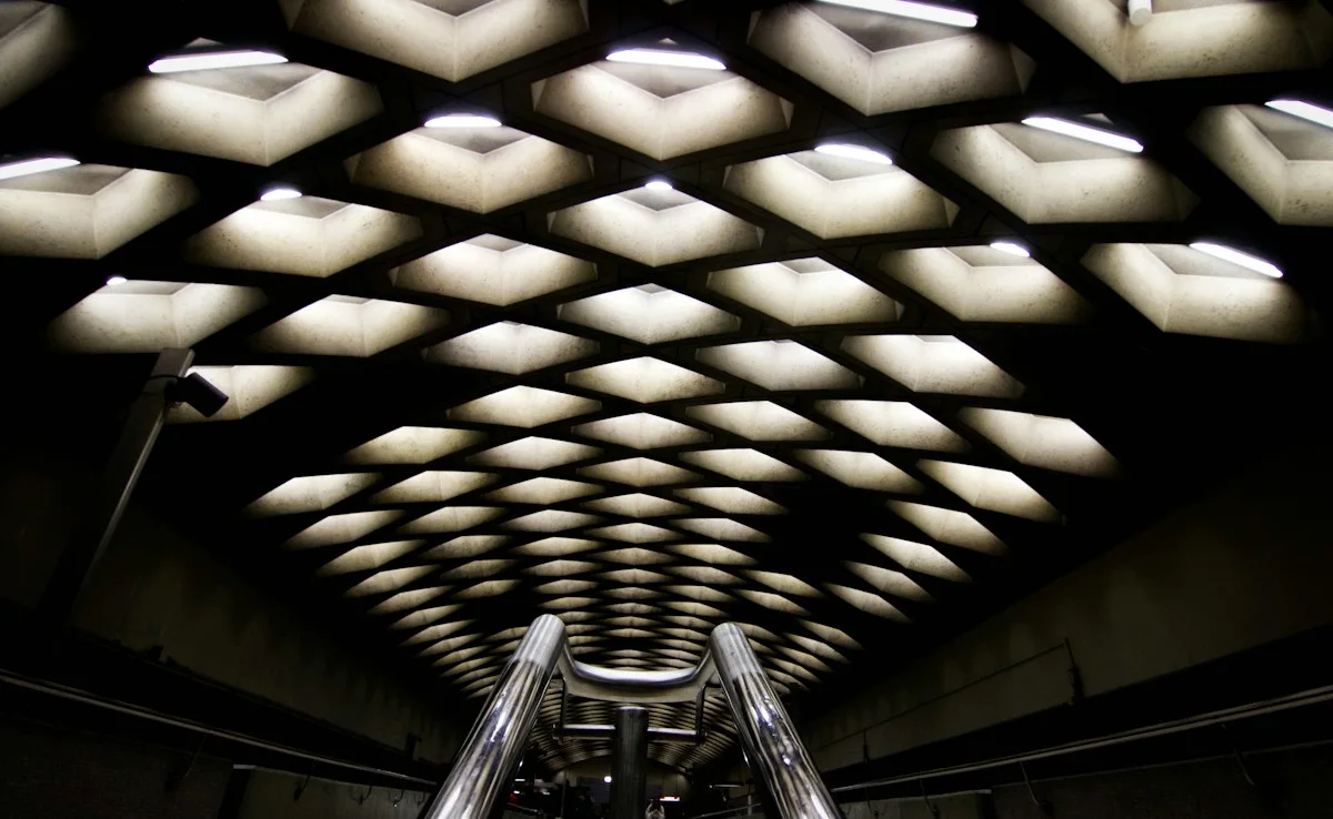 Architectural ceiling lighting in a Montreal station